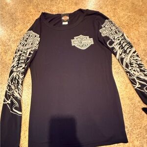 Harley-Davidson Black Long Sleeve Logo Tee with Graphic Sleeves